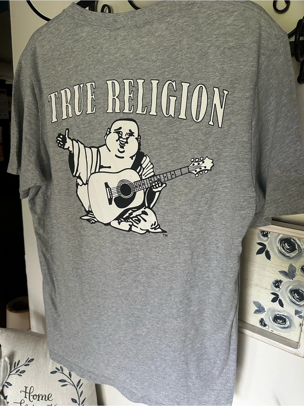 True Religion Grey Graphic Buddha Guitar Tee